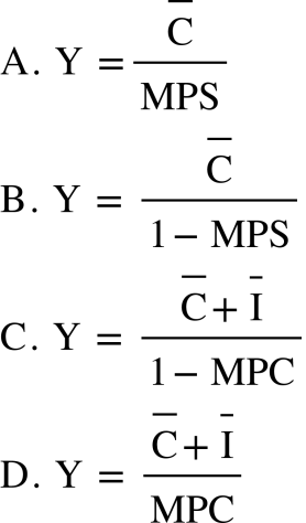 MCQ options that represents the equilibrium condition in a two-sector economy.